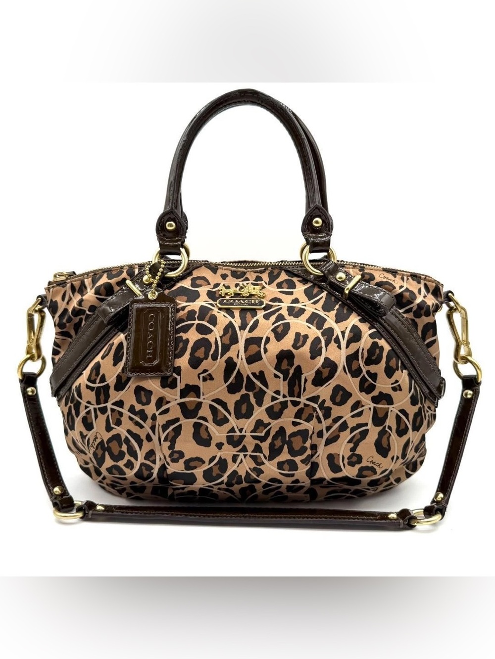 COACH 17764 Madison Ocelot Opt Art Leopard Print Sateen Sophia Satchel Bag Tote